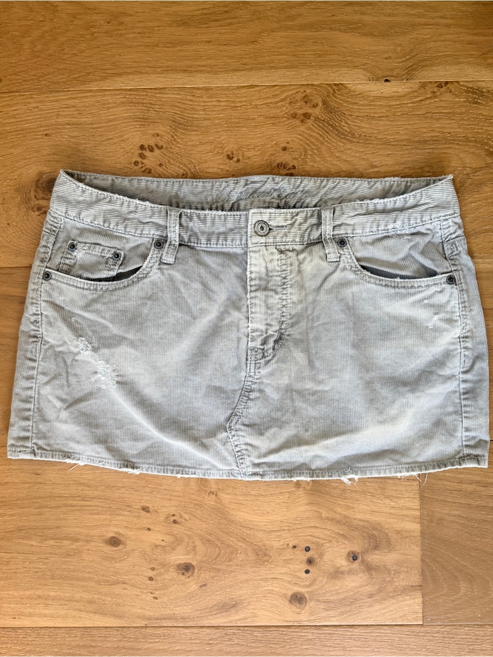 VTG American Eagle Y2K Khaki Corduroy Low Rise Micro Mini Skirt Distressed Sz 8